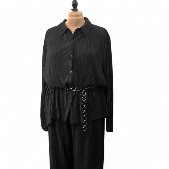 Nine.Eight Plisse Pleat Shirt and Pants Set, Black. Size 3X NEW! - Picture 4 of 10